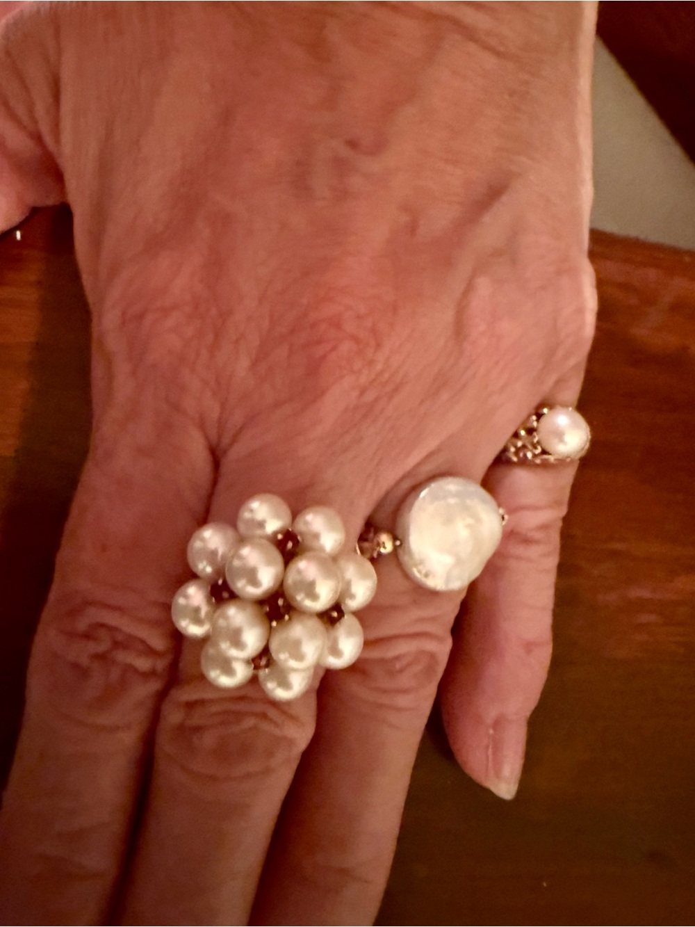 Elegant Pearl and Ruby Cluster Ring